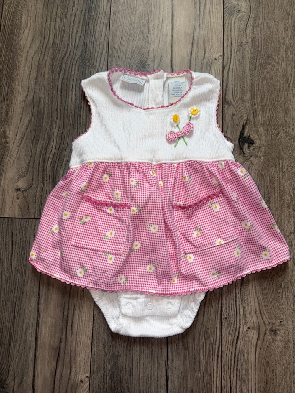 Vintage Basic Editions Pink Daisy Baby Dress Onesie Size 24 Months